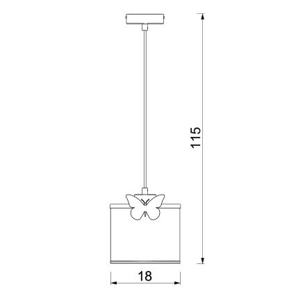 Hängande ljuskrona med textilsladd för barn SWEET 1xE27/15W/230V vit/rosa/fjäril