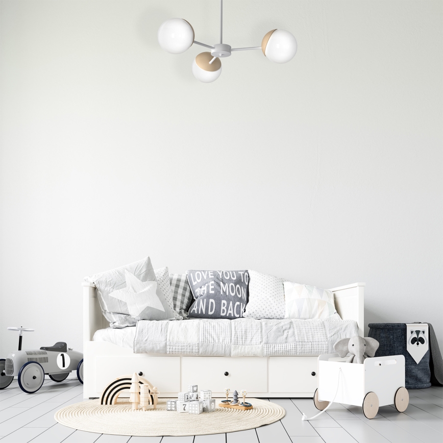 Hängande Ljuskrona SFERA trä 3xE14/40W/230V vit