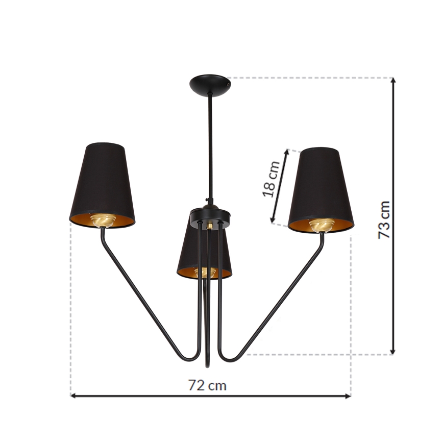 Hängande Ljuskrona VICTORIA 3xE27/60W/230V svart