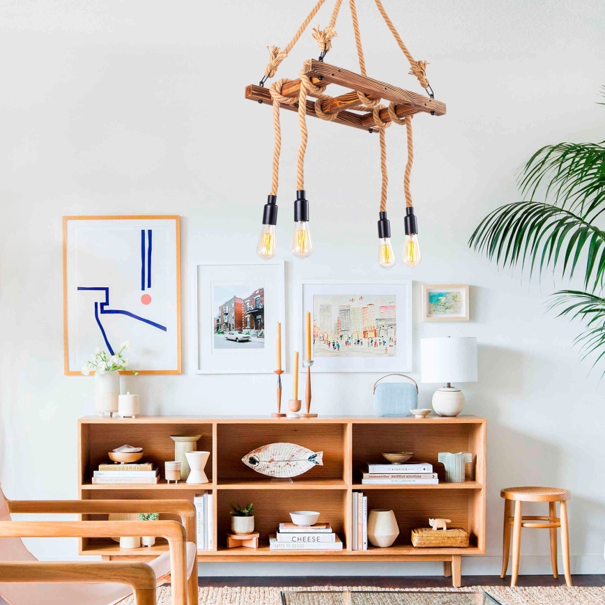 Hänglampa EREBOS med kabel 4xE27/40W/230V, brun