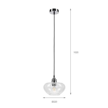 Hänglampa FLO på sladd 1xE27/15W/230V, blank krom/klart glas