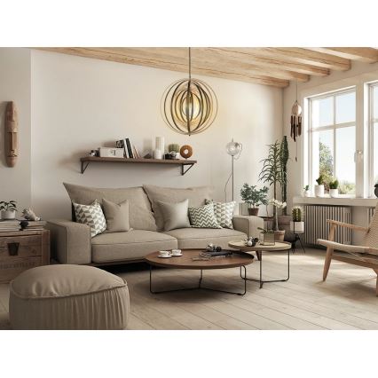 Hänglampa i trä med sladd 1xE27/60W/230V Ø 50 cm massiv/fanér/gummiträ