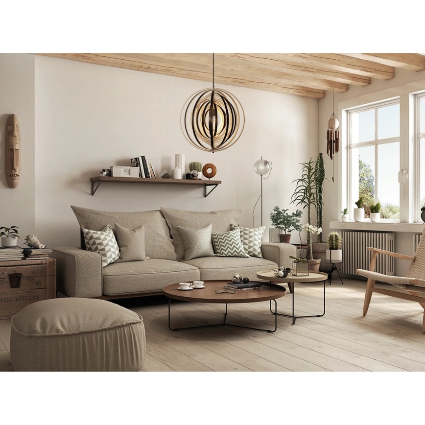 Hänglampa i trä med sladd 1xE27/60W/230V Ø 50 cm massiv/fanér/gummiträ