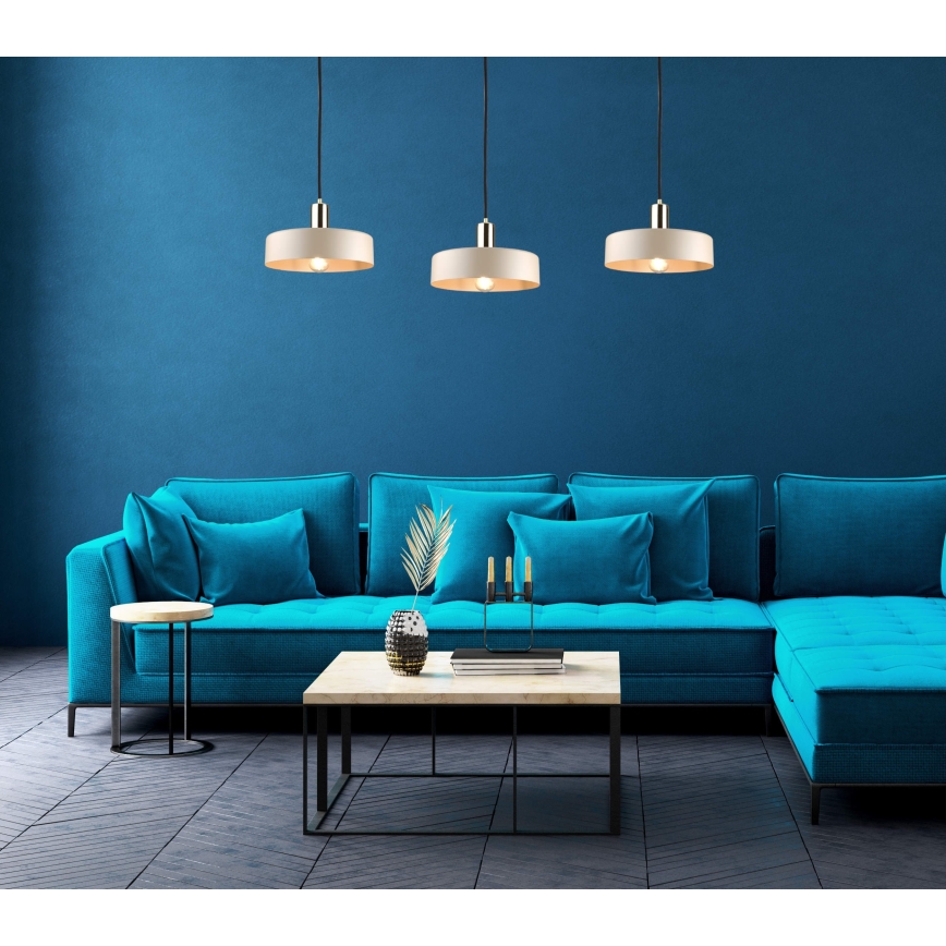 Hänglampa LATTE med sladd 3xE27/60W/230V beige/svart/guld