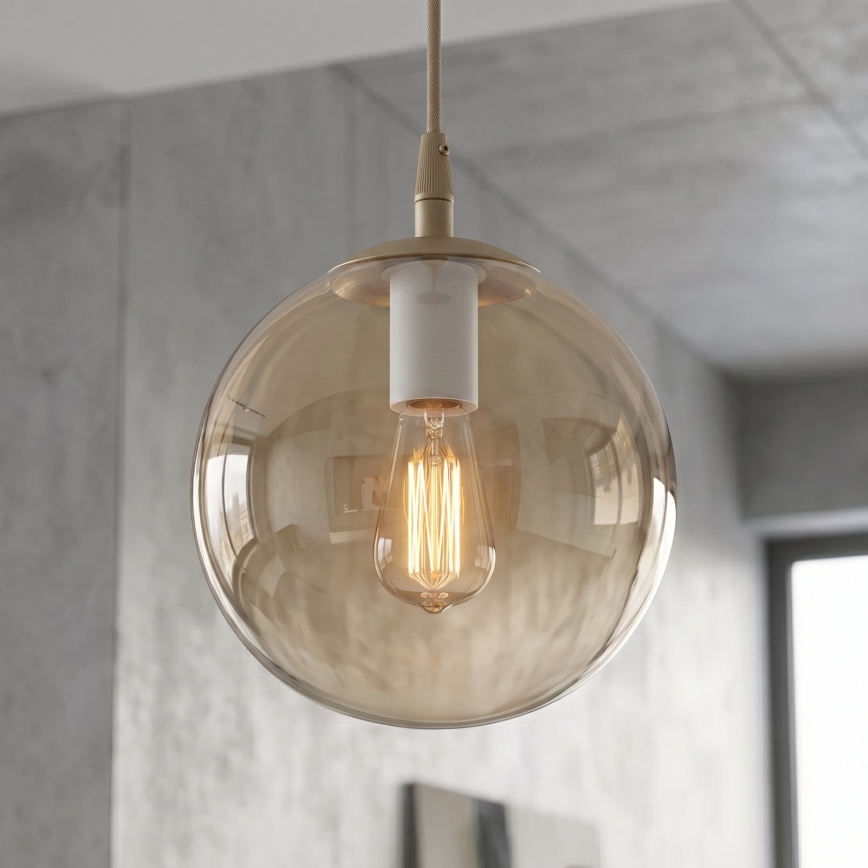 Hänglampa med kabel COSMO 1xE14/10W/230V Ø 14 cm beige/rökbeige