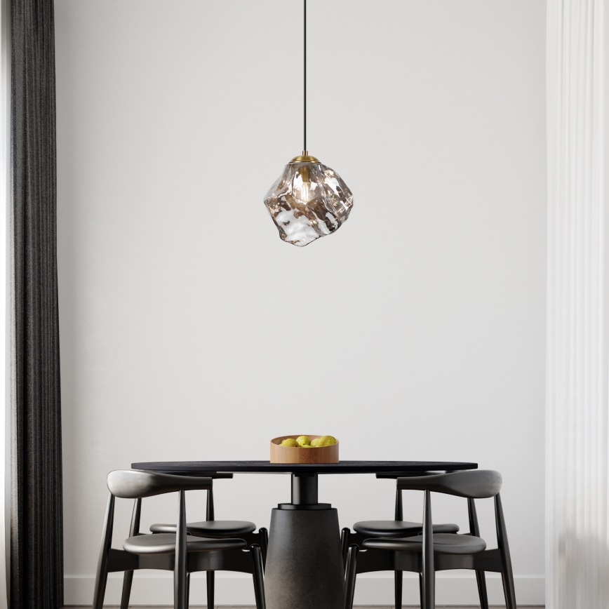 Hänglampa med kabel CRISTAL 1xE14/15W/230V mässing/rökfärgat svart