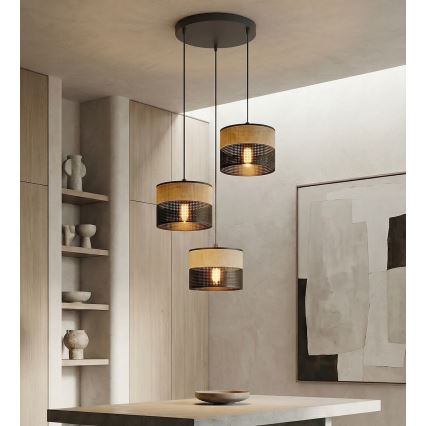 Hänglampa med kabel KARBON 3xE27/15W/230V svart/brun