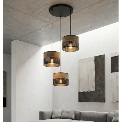 Hänglampa med kabel KARBON 3xE27/15W/230V svart/brun