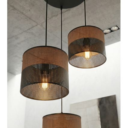 Hänglampa med kabel KARBON 3xE27/15W/230V svart/brun