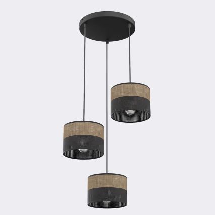 Hänglampa med kabel KARBON 3xE27/15W/230V svart/brun