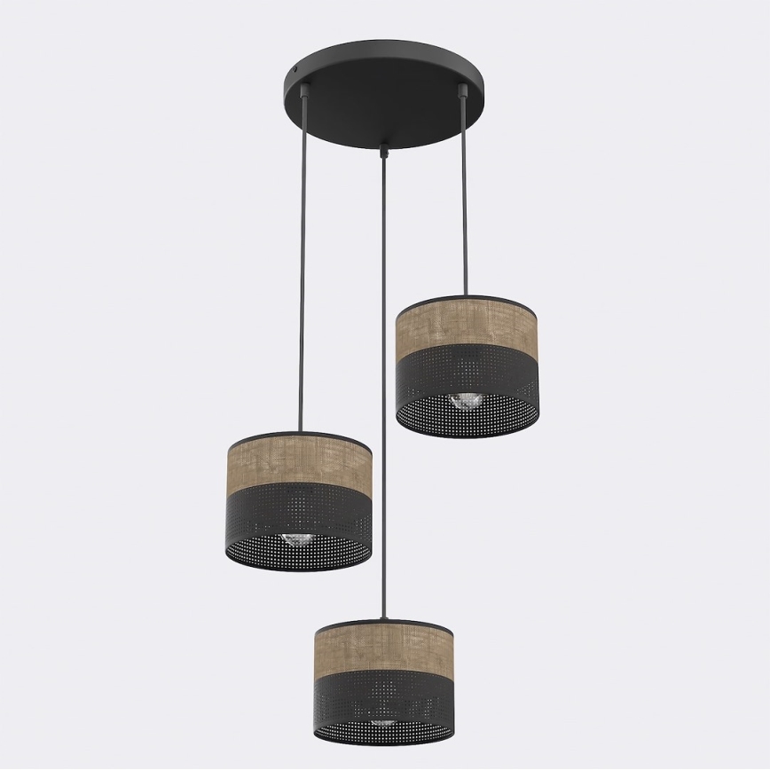 Hänglampa med kabel KARBON 3xE27/15W/230V svart/brun