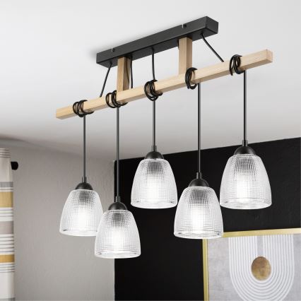 Hänglampa med kabel LEANDRA 5xE27/15W/230V ek/svart