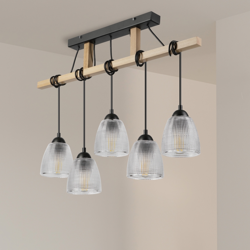 Hänglampa med kabel LEANDRA 5xE27/15W/230V ek/svart