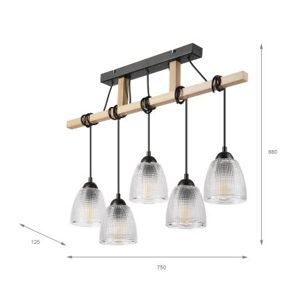 Hänglampa med kabel LEANDRA 5xE27/15W/230V ek/svart