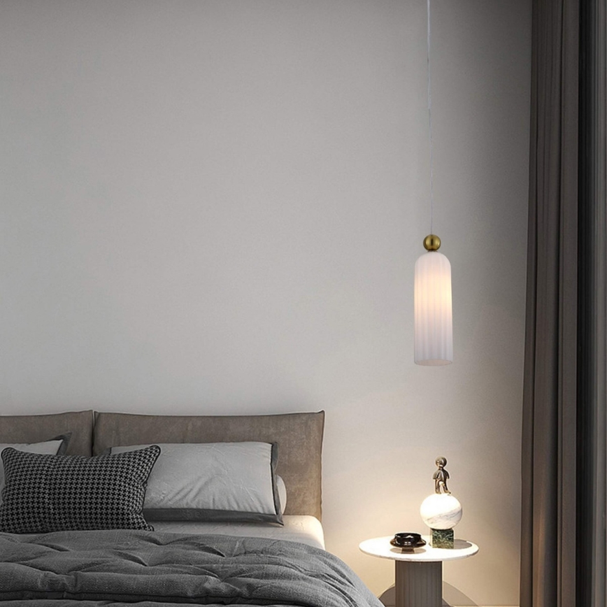 Hänglampa med kabel PIEGA 1xE14/40W/230V mässing/vit