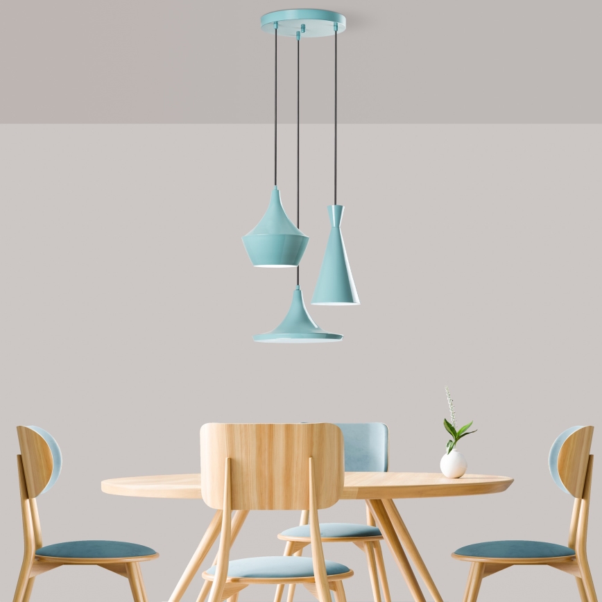 Hänglampa med kabel TOM 3xE27/40W/230V blå