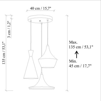 Hänglampa med kabel TOM 3xE27/40W/230V blå