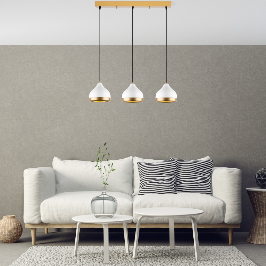 Hänglampa med kabel YILDO 3xE27/40W/230V vit/guld