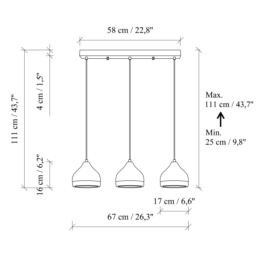 Hänglampa med kabel YILDO 3xE27/40W/230V vit/guld