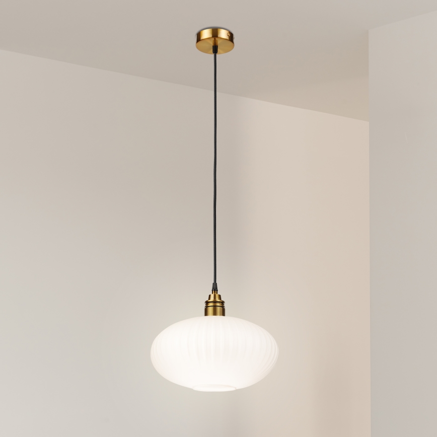 Hänglampa med sladd HECTOR 1xE27/15W/230V vit/mässing Ø 30 cm