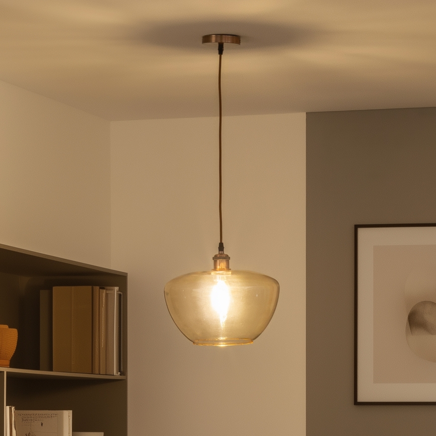 Hänglampa med sladd SEVENTIES E27/60W/230V rökfärgad/brun