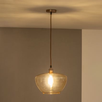 Hänglampa med sladd SEVENTIES E27/60W/230V rökfärgad/brun