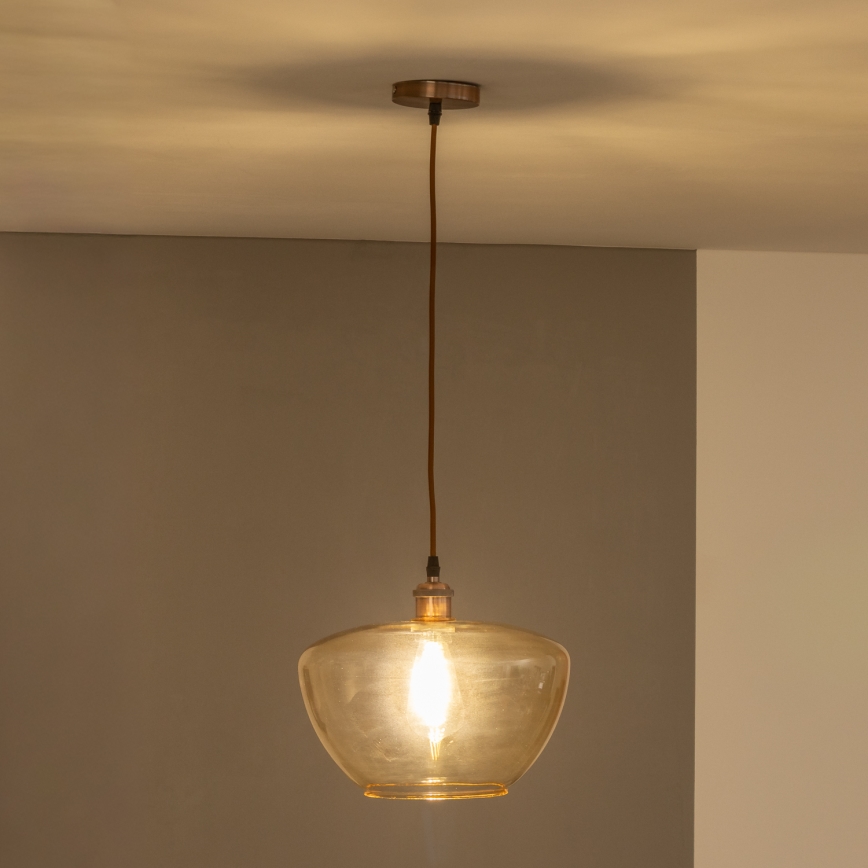 Hänglampa med sladd SEVENTIES E27/60W/230V rökfärgad/brun