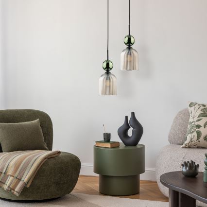 Hänglampa med sladd SOPHIA 1xE14/10W/230V svart/grön/rökbeige