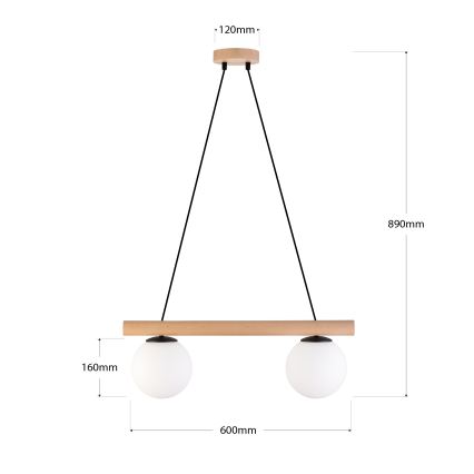 Hänglampa med sladd WOODSTOCK 2xE27/15W/230V trä/svart