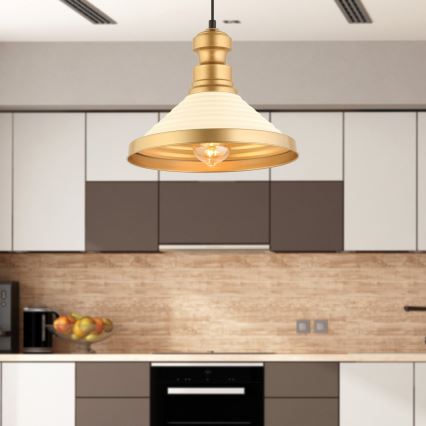 Hänglampa MONZA på sladd 1xE27/40W/230V Ø 30 cm krämvit/guld