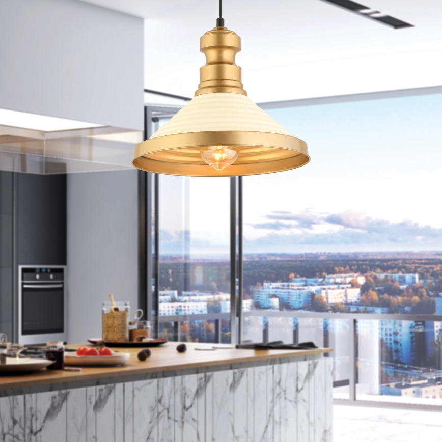 Hänglampa MONZA på sladd 1xE27/40W/230V Ø 30 cm krämvit/guld