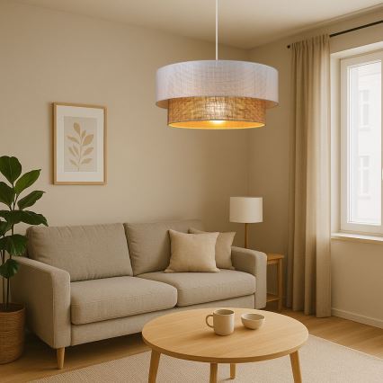 Hänglampa på kabel BORHO 1xE27/60W/230V Ø 40 cm vit/jute