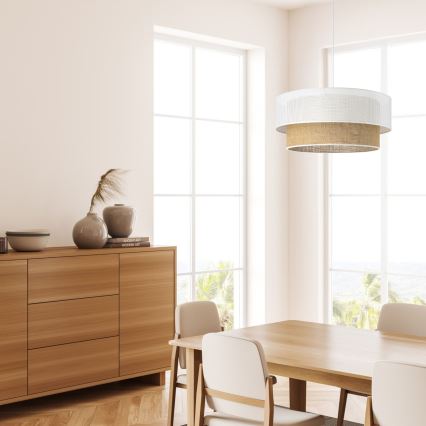 Hänglampa på kabel BORHO 1xE27/60W/230V Ø 40 cm vit/jute