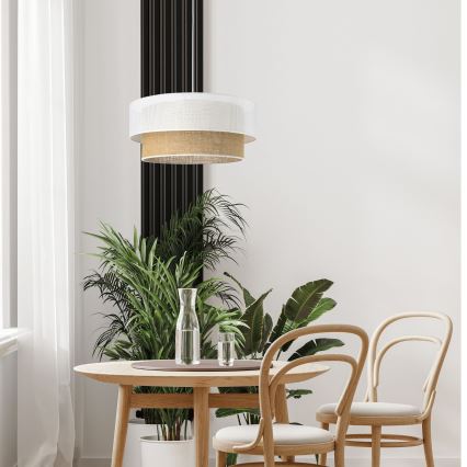 Hänglampa på kabel BORHO 1xE27/60W/230V Ø 40 cm vit/jute