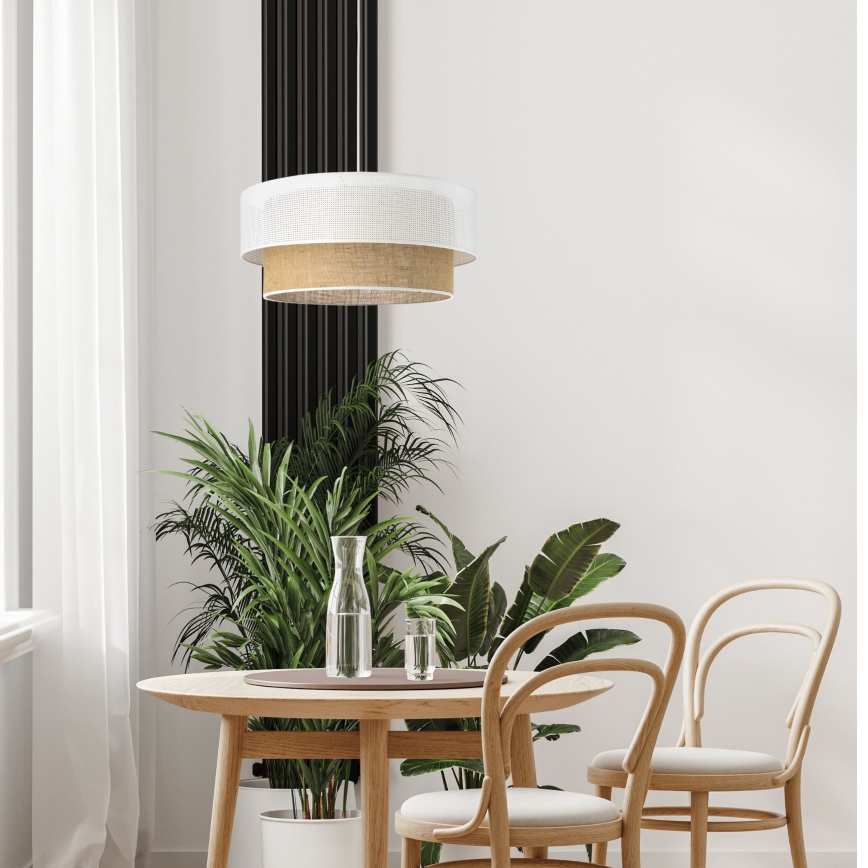 Hänglampa på kabel BORHO 1xE27/60W/230V Ø 40 cm vit/jute