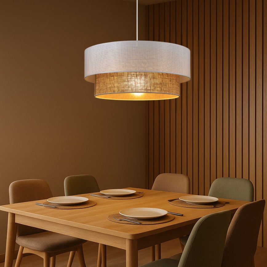 Hänglampa på kabel BORHO 1xE27/60W/230V Ø 50 cm vit/jute