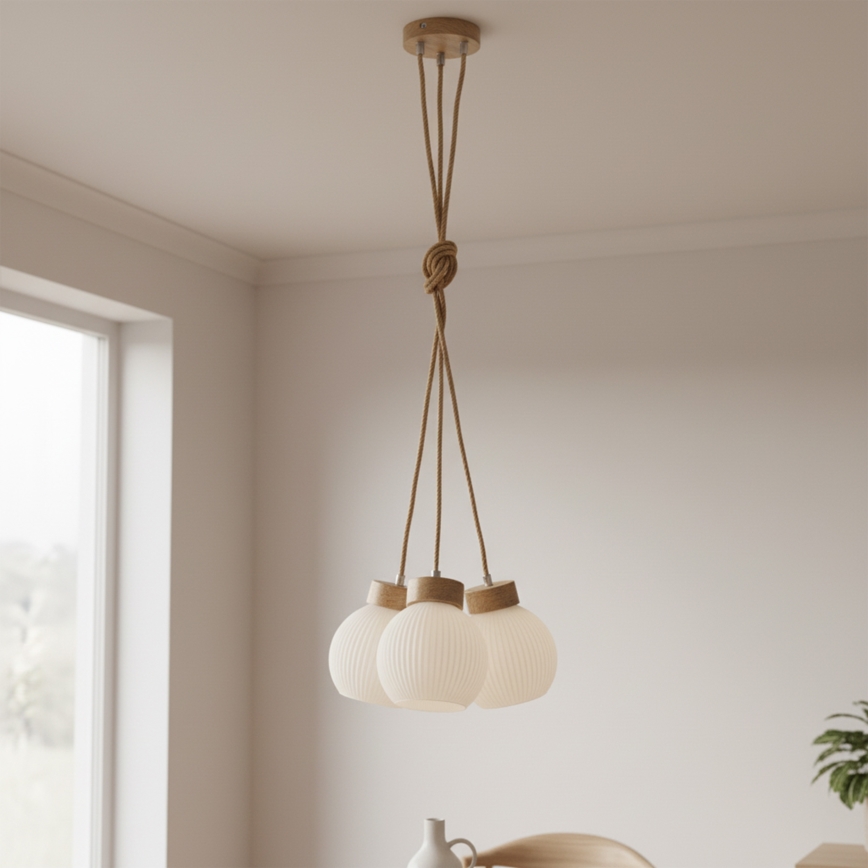 Hänglampa på kabel LOOMIS 3xE27/15W/230V 130 cm beige/ek