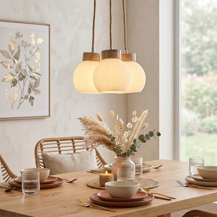 Hänglampa på kabel LOOMIS 3xE27/15W/230V 130 cm beige/ek