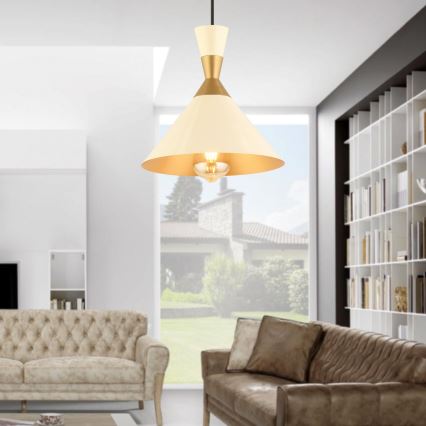 Hänglampa på kabel MONZA 1xE27/40W/230V Ø 25 cm krämvit/guld