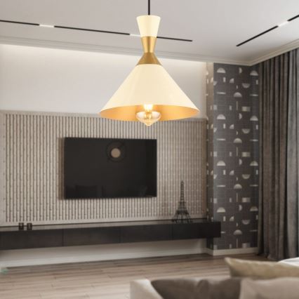 Hänglampa på kabel MONZA 1xE27/40W/230V Ø 25 cm krämvit/guld