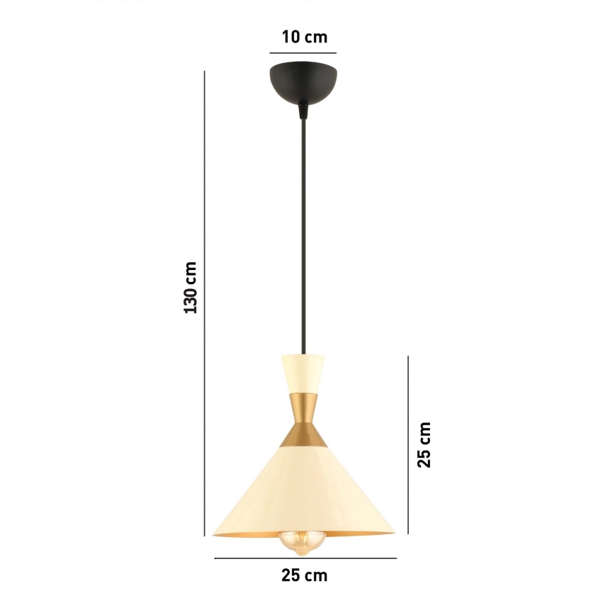 Hänglampa på kabel MONZA 1xE27/40W/230V Ø 25 cm krämvit/guld