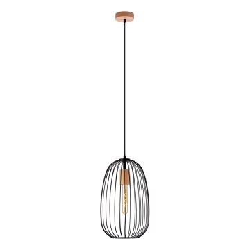 Hänglampa på kabel OVELLA 1xE27/15W/230V Ø 25 cm svart/furu