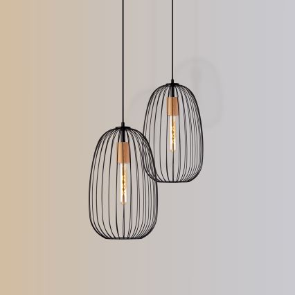 Hänglampa på kabel OVELLA 1xE27/15W/230V Ø 25 cm svart/furu