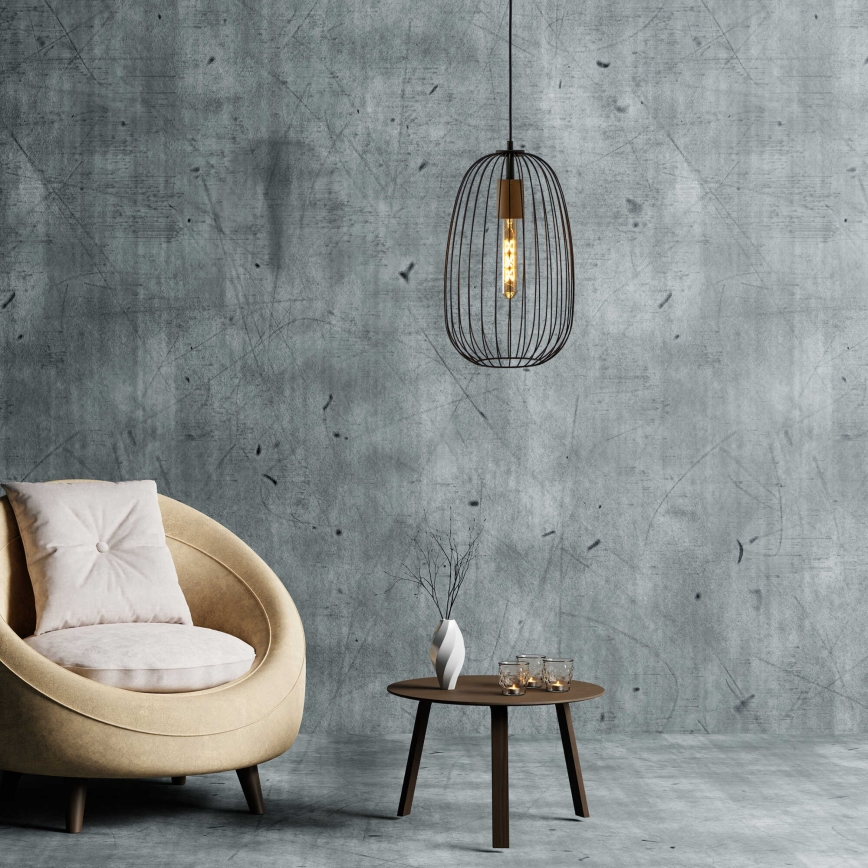 Hänglampa på kabel OVELLA 1xE27/15W/230V Ø 25 cm svart/furu