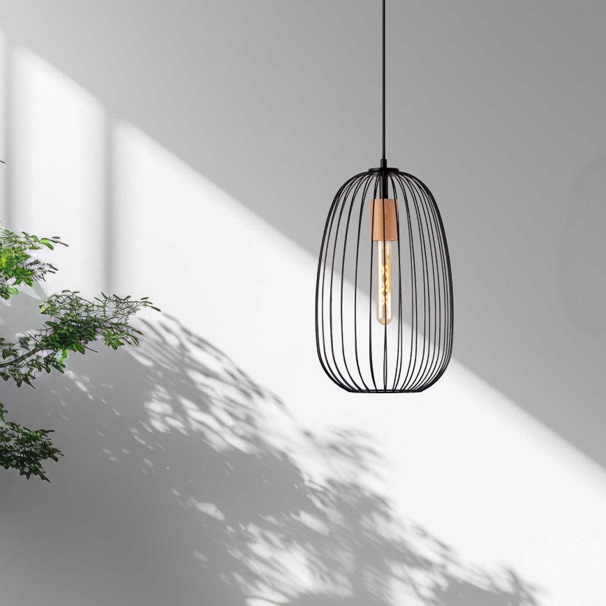 Hänglampa på kabel OVELLA 1xE27/15W/230V Ø 25 cm svart/furu