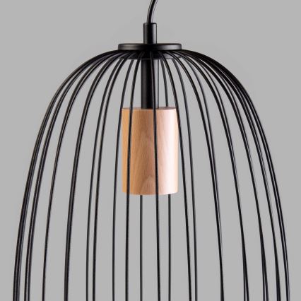Hänglampa på kabel OVELLA 1xE27/15W/230V Ø 25 cm svart/furu