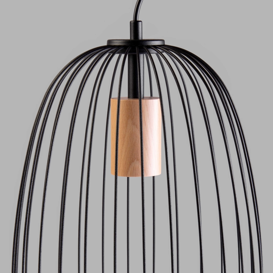 Hänglampa på kabel OVELLA 1xE27/15W/230V Ø 25 cm svart/furu