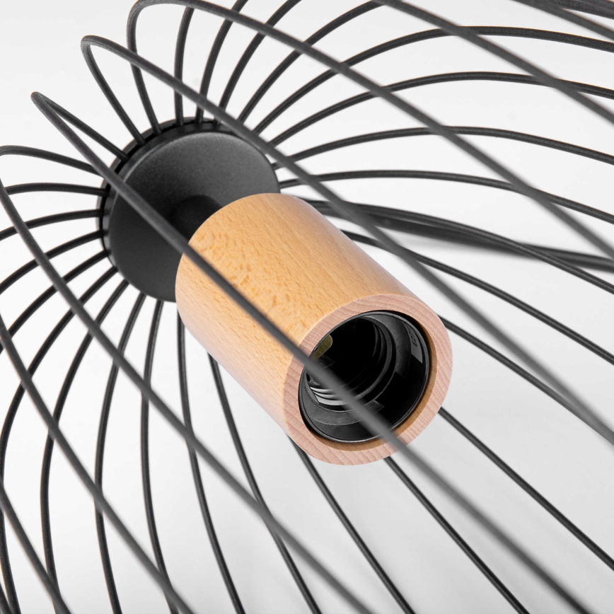 Hänglampa på kabel OVELLA 1xE27/15W/230V Ø 25 cm svart/furu