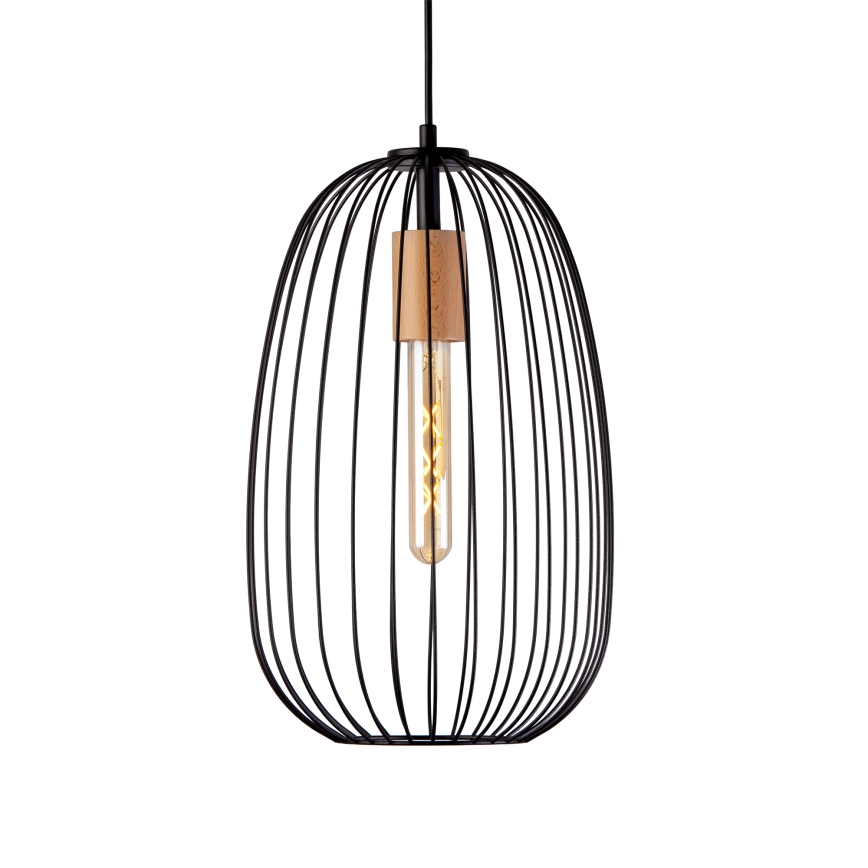 Hänglampa på kabel OVELLA 1xE27/15W/230V Ø 25 cm svart/furu