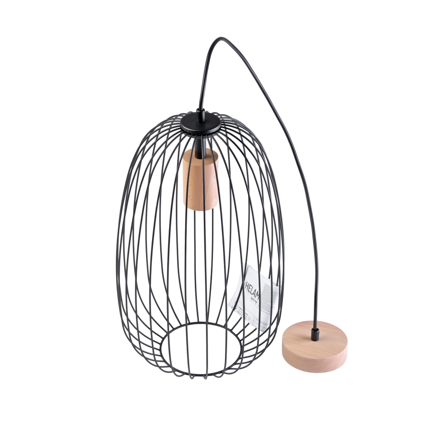 Hänglampa på kabel OVELLA 1xE27/15W/230V Ø 25 cm svart/furu